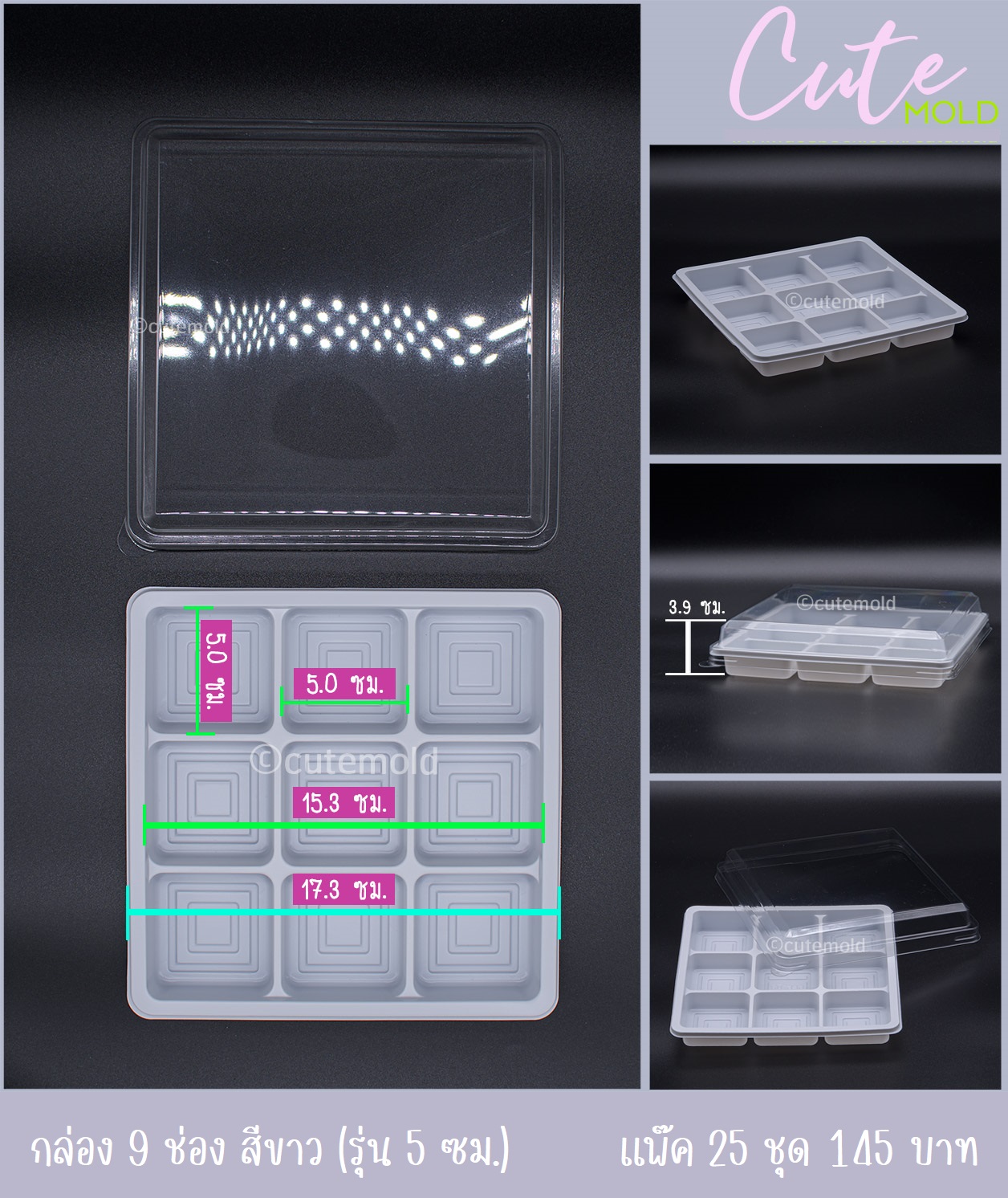 กล่อง 9 ช่อง สีขาว (รุ่น 5 ซม.) แพค 25 ชุด