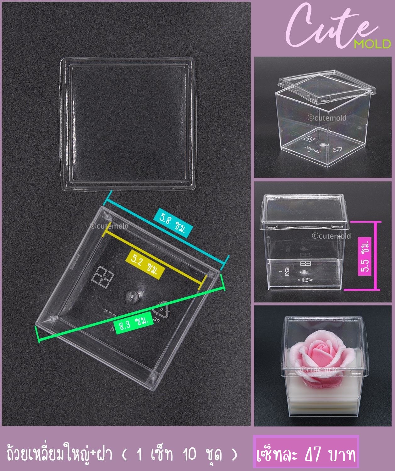 ถ้วยเหลี่ยมใหญ่ + ฝา แพค 10 ใบ